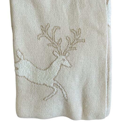 Magaschoni CHRISTMAS Reindeer Knit Holiday Throw 50x60 Holiday Cream & Gold New - Picture 10 of 14